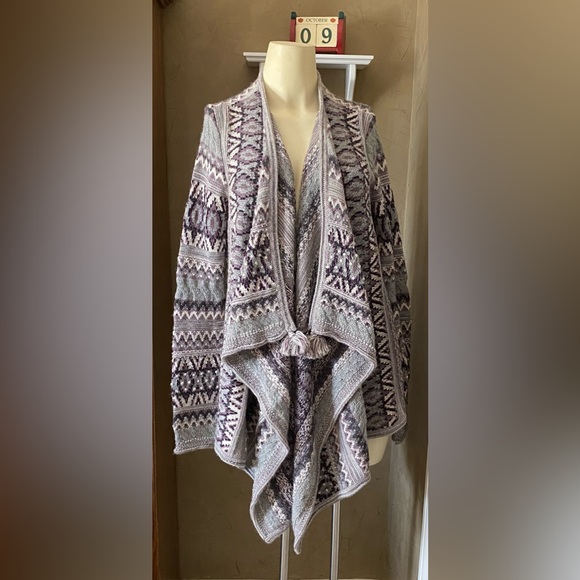 Calypso St. Barth 100% Baby Alpaca Cardigan Sweater Gray Pink Beaded, tassel S - Picture 2 of 16